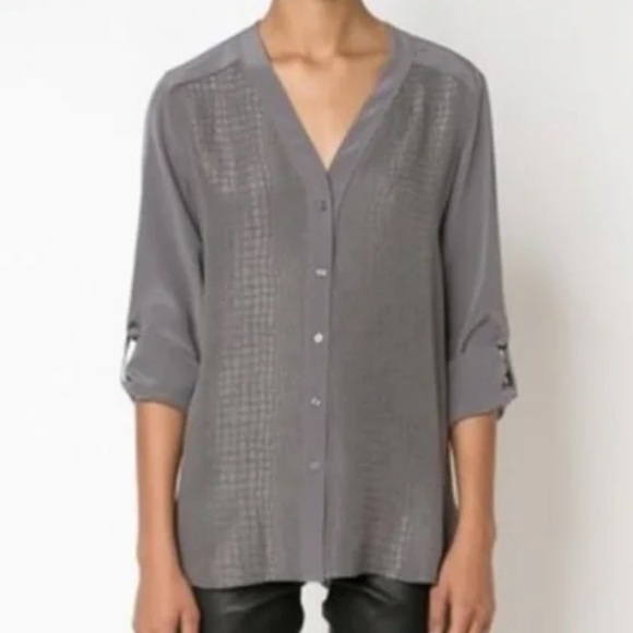 VINCE snake, croc, embossed design, silk button, down shirt - Picture 1 of 11